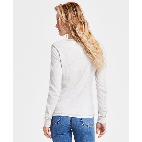 리바이스 Womens Jakob Long Sleeve Waffle-Knit Henley Top