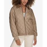 Womens Diamond Quilted Bomber with Corduroy Collar