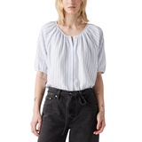 Womens Leanne Button-Front Puff-Sleeve Top