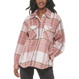 Womens Plaid Buttoned Zip-Front Shacket