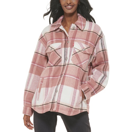 리바이스 Womens Plaid Buttoned Zip-Front Shacket