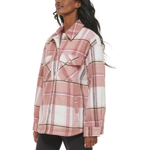 리바이스 Womens Plaid Buttoned Zip-Front Shacket