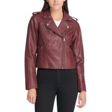 Womens Classic Faux Leather Asymmetrical Moto Jacket