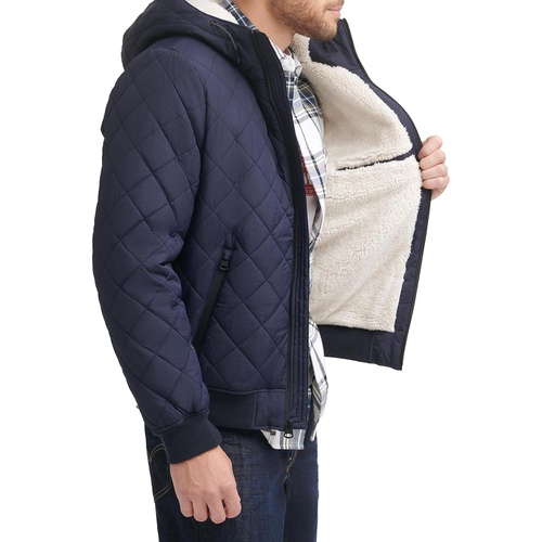 리바이스 Mens Levis Diamond Quilted Bomber with Sherpa Lined Hood