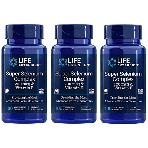  Life Extension Super Selenium Complex 200 mcg & Vitamin E, 100 Vegetarian Capsules-Pack-3