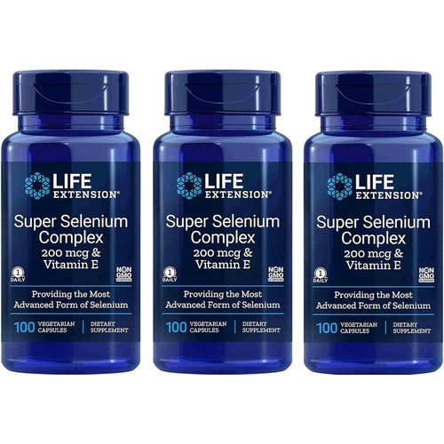  Life Extension Super Selenium Complex 200 mcg & Vitamin E, 100 Vegetarian Capsules-Pack-3