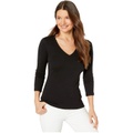 Lilla P 1x1 Rib 3/4 Sleeve V-Neck Top