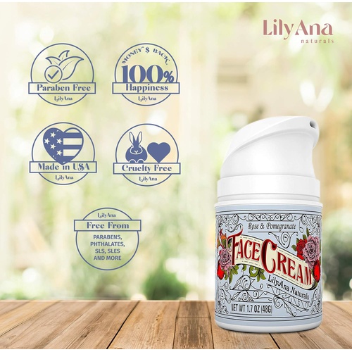  LilyAna Naturals Face Cream Moisturizer for Women - Anti-Aging Wrinkle Cream for Face, Face Moisturizer For Dry Skin, Dark Spot Brightening, Rose and Pomegranate Extracts - 1.7oz - 2 Pack
