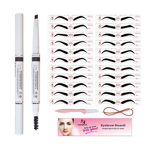  Linkinghome Eyebrow Stencil & Eyebrow Pencil, 30 Eyebrow Shaper Kit, Reusable Eyebrow Template With Strap & Eyebrow Razor, Waterproof Eyebrow Pen, 3 Minutes Makeup, Suitable for 98%