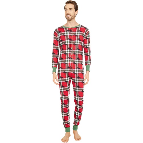  Little Blue House by Hatley Adult Union Suit One-Piece - Holiday Moose on Plaid