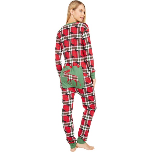  Little Blue House by Hatley Adult Union Suit One-Piece - Holiday Moose on Plaid