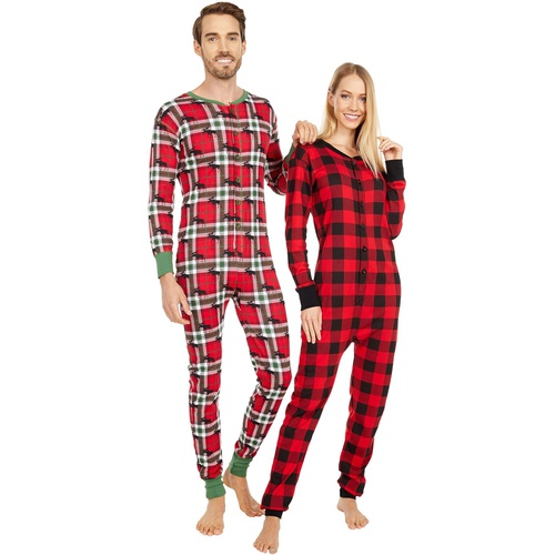  Little Blue House by Hatley Adult Union Suit One-Piece - Holiday Moose on Plaid