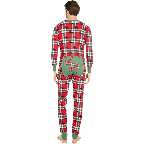  Little Blue House by Hatley Adult Union Suit One-Piece - Holiday Moose on Plaid