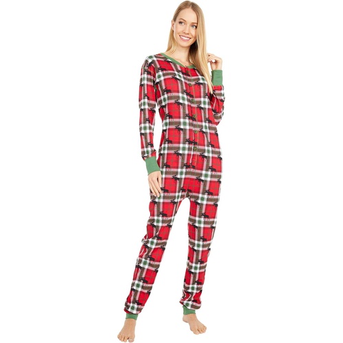  Little Blue House by Hatley Adult Union Suit One-Piece - Holiday Moose on Plaid