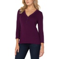 Liverpool 3u002F4 Sleeve Button Front Rib Knit Henley Top