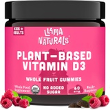Llama Naturals Whole Fruit Vitamin D3 Gummies (Adults + Kids); No Added Sugar, Organic, Vegan, Plant-Based, Healthy Bones, Immunity, and Mood; 200% DV per bite; 60 Bites (30-60 Day