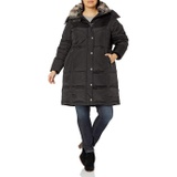 London Fog Womens Plus-Size Mid-Length Faux-Fur Collar Down Coat with Hood