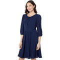 London Times Elbow Sleeve Pleat Neck Fit-and-Flare