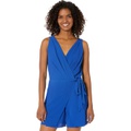 London Times Sleeveless Faux Wrap Romper