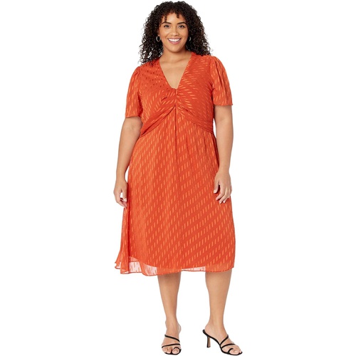  London Times Plus Size Draped Neck Fit-and-Flare Midi Dress