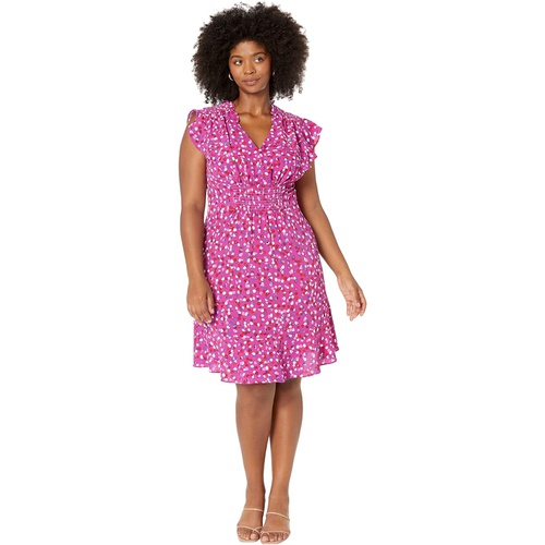  London Times Plus Size V-Neck Smocked Flounce Dress