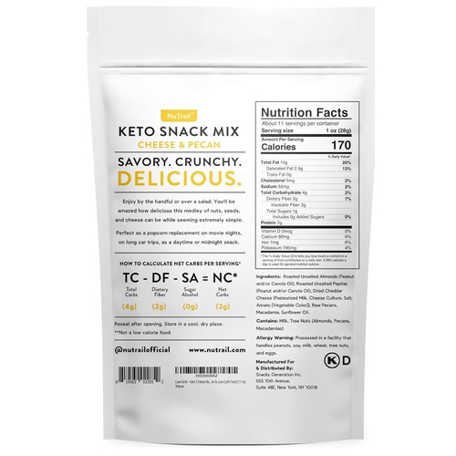  Low Karb NuTrail - Keto Cheese & Nut Savory Snack Mix  Low Carb Crunchy Salad Topping Food | Healthy Alternative to Croutons | Only 2 Net Carbs Per Serving |Premium Nuts and Seeds | Glute