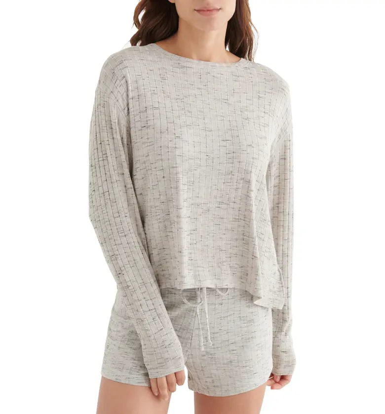 Lucky Brand Hacci Ribbed Long Sleeve Top_HEATHER GREY