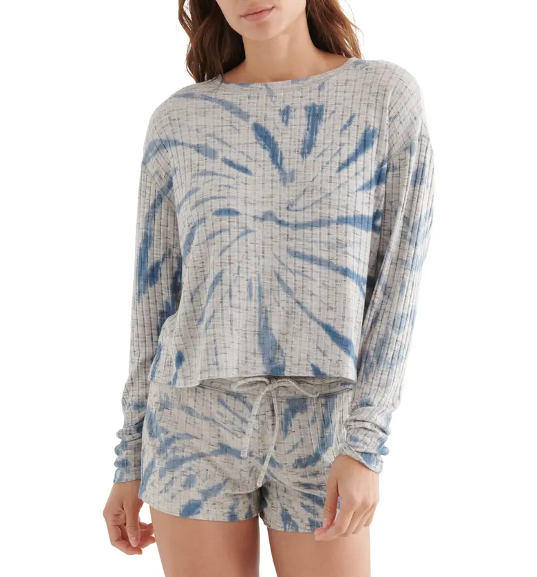 Lucky Brand Hacci Ribbed Long Sleeve Top_NAVY TIE DYE