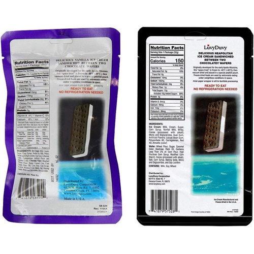  LuvyDuvy Freeze-Dried Ice Cream Bundle (2) of Neapolitan Sandwich (Strawberry-Vanilla-Chocolate) and (2) of Vanilla Sandwiches 4 Total