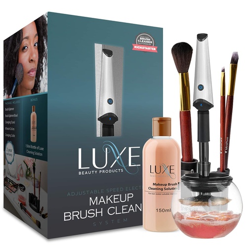  Luxe Makeup Brush Cleaner - 5oz Makeup Cleaning Solution Included |USB Charging Station| 3 Adjustable Speeds| Instantly Wash and Dry Your Makeup Brushes