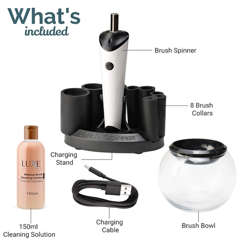  Luxe Makeup Brush Cleaner - 5oz Makeup Cleaning Solution Included |USB Charging Station| 3 Adjustable Speeds| Instantly Wash and Dry Your Makeup Brushes