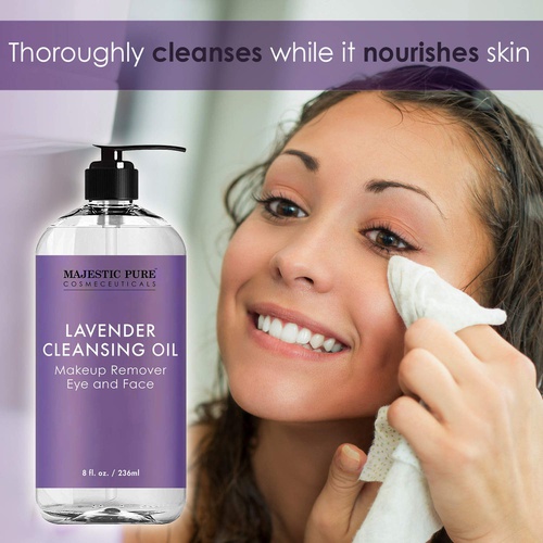  MAJESTIC PURE Lavender Cleansing Oil - Makeup Remover for Eye and Face - Oil Cleanser, for All Skin Types, 8 fl oz