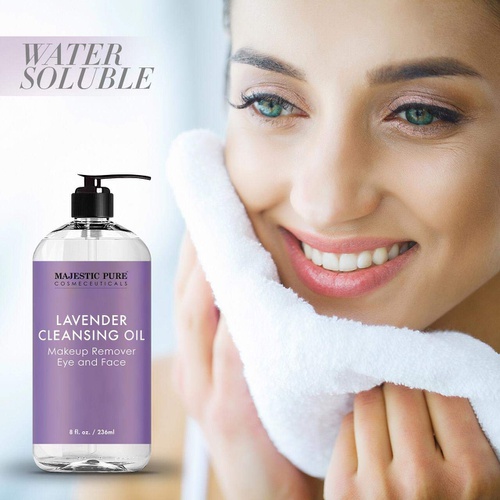  MAJESTIC PURE Lavender Cleansing Oil - Makeup Remover for Eye and Face - Oil Cleanser, for All Skin Types, 8 fl oz