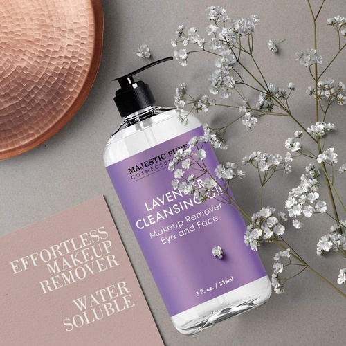  MAJESTIC PURE Lavender Cleansing Oil - Makeup Remover for Eye and Face - Oil Cleanser, for All Skin Types, 8 fl oz