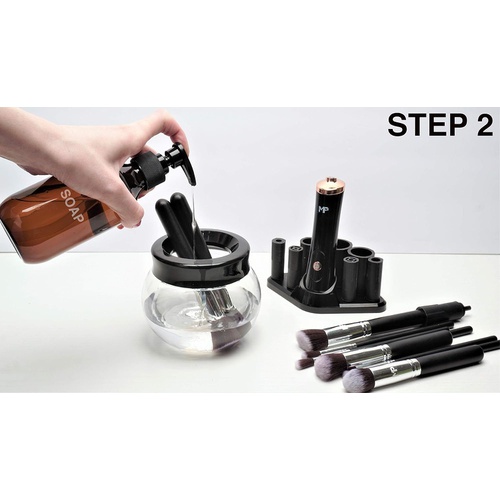  MAKEUPRO 10pcs Makeup Brushes Set and Makeup Brush Cleaner Dryer Electric Automatic Spinner Machine with 8 Size Rubber Collars, Makeup Brush Tools