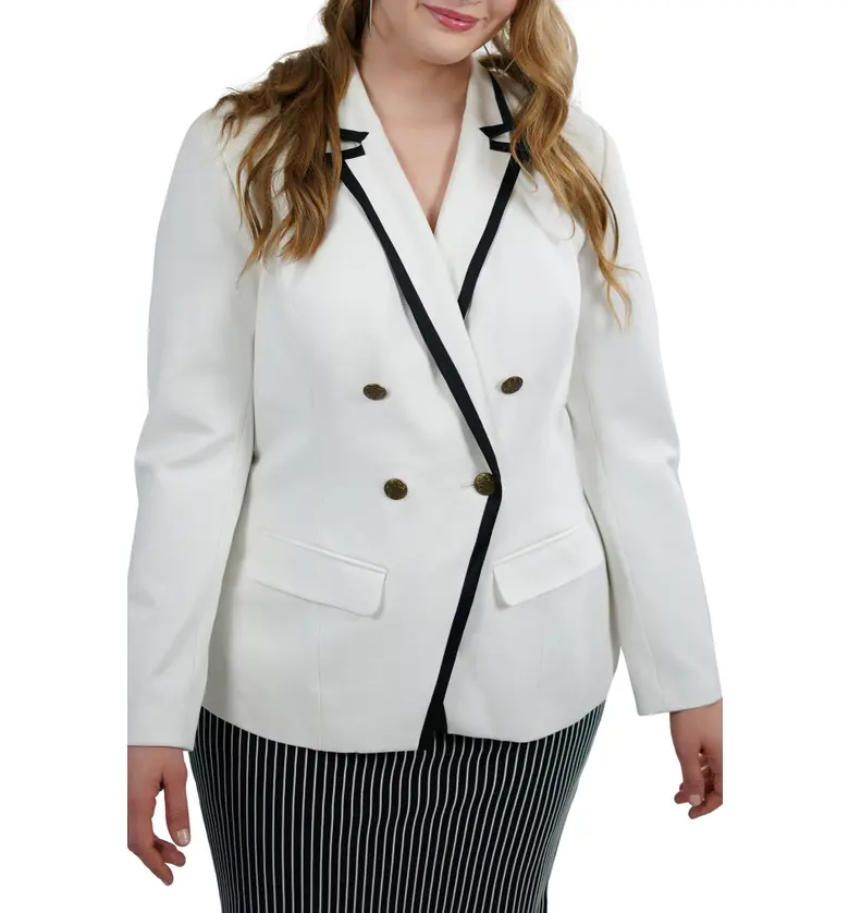  MAREEE POUR TOI Maree Pour Toi Black Trim Double Breasted Blazer_CREAM