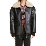 Marni Oversize Leather Bomber Jacket with Genuine Shearling Collar_BLACK