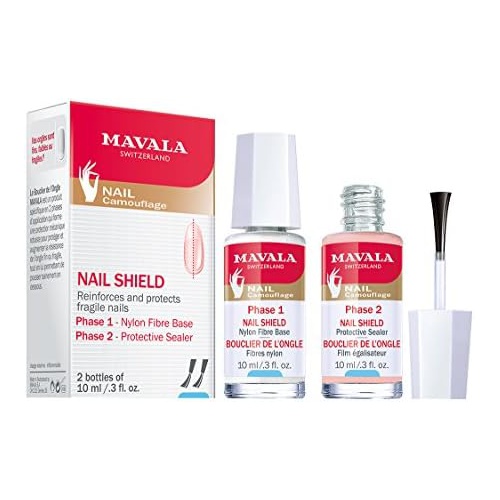  Mavala Nail Shield, 2 Count, Phase 1 & 2, Clear Nail Polish Top Coat, Nail Strengthener, Nail Growth & Nail Hardener Treatment, Nail Care and Repair for Brittle or Split Nails