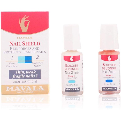  Mavala Nail Shield, 2 Count, Phase 1 & 2, Clear Nail Polish Top Coat, Nail Strengthener, Nail Growth & Nail Hardener Treatment, Nail Care and Repair for Brittle or Split Nails