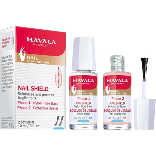  Mavala Nail Shield, 2 Count, Phase 1 & 2, Clear Nail Polish Top Coat, Nail Strengthener, Nail Growth & Nail Hardener Treatment, Nail Care and Repair for Brittle or Split Nails