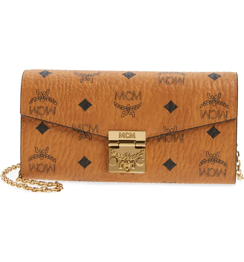 MCM Coated Canvas Wallet on a Chain_COGNAC