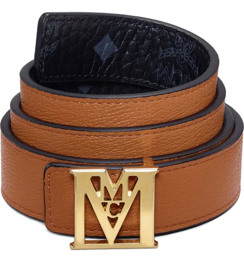 엠씨엠 MCM Mena Embellished Buckle Leather Belt_BLACK/GOLD