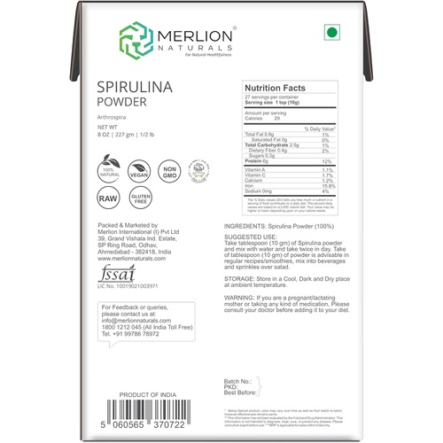  MERLION NATURALS Spirulina Powder Arthrospira 227 gm