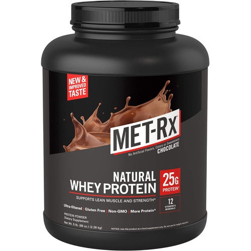  MET-Rx Natural Whey Protein Powder, Chocolate Protein Powder, 5 Lb