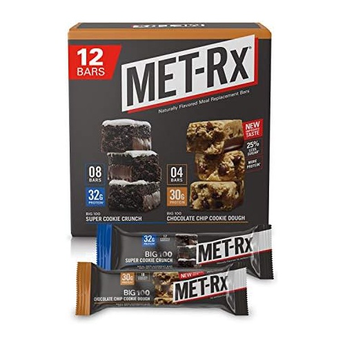  MET-Rx Big 100 Colossal Protein Bars, Healthy Meal Replacement Snack, Super Cookie Crunch and Chocolate Chip Cookie Dough Variety, 3.5oz bars (12 Count)
