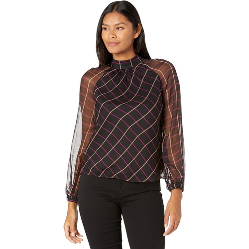  MILLY Sioane Windowpane Chiffon Top