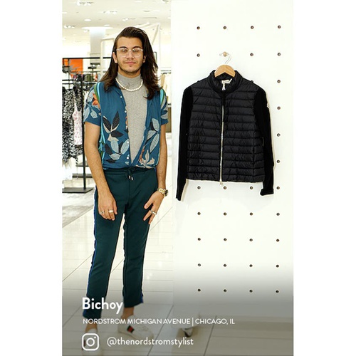 몽클레르 Moncler Quilted Down & Wool Short Cardigan_NAVY