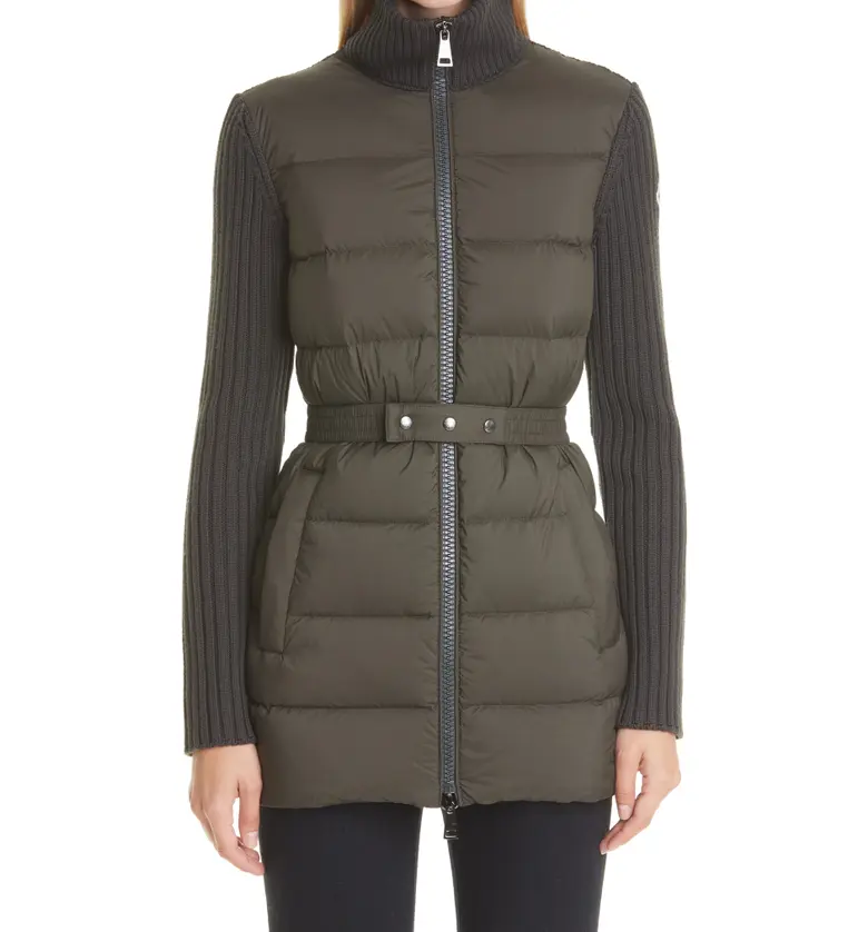 몽클레르 Moncler Quilted Down & Knit Cardigan_OLIVE