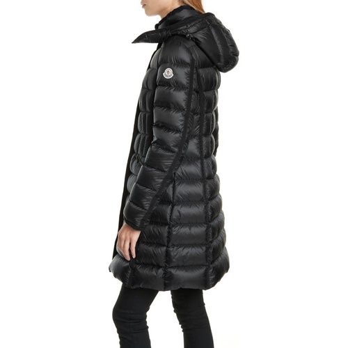 몽클레르 Moncler Hermine Grosgrain Trim Quilted Down Puffer Coat_BLACK