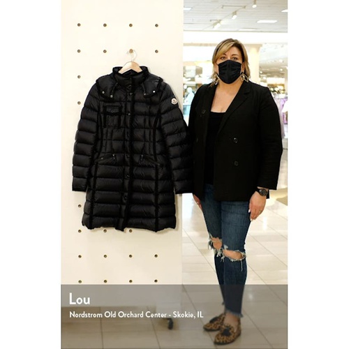 몽클레르 Moncler Hermine Grosgrain Trim Quilted Down Puffer Coat_BLACK